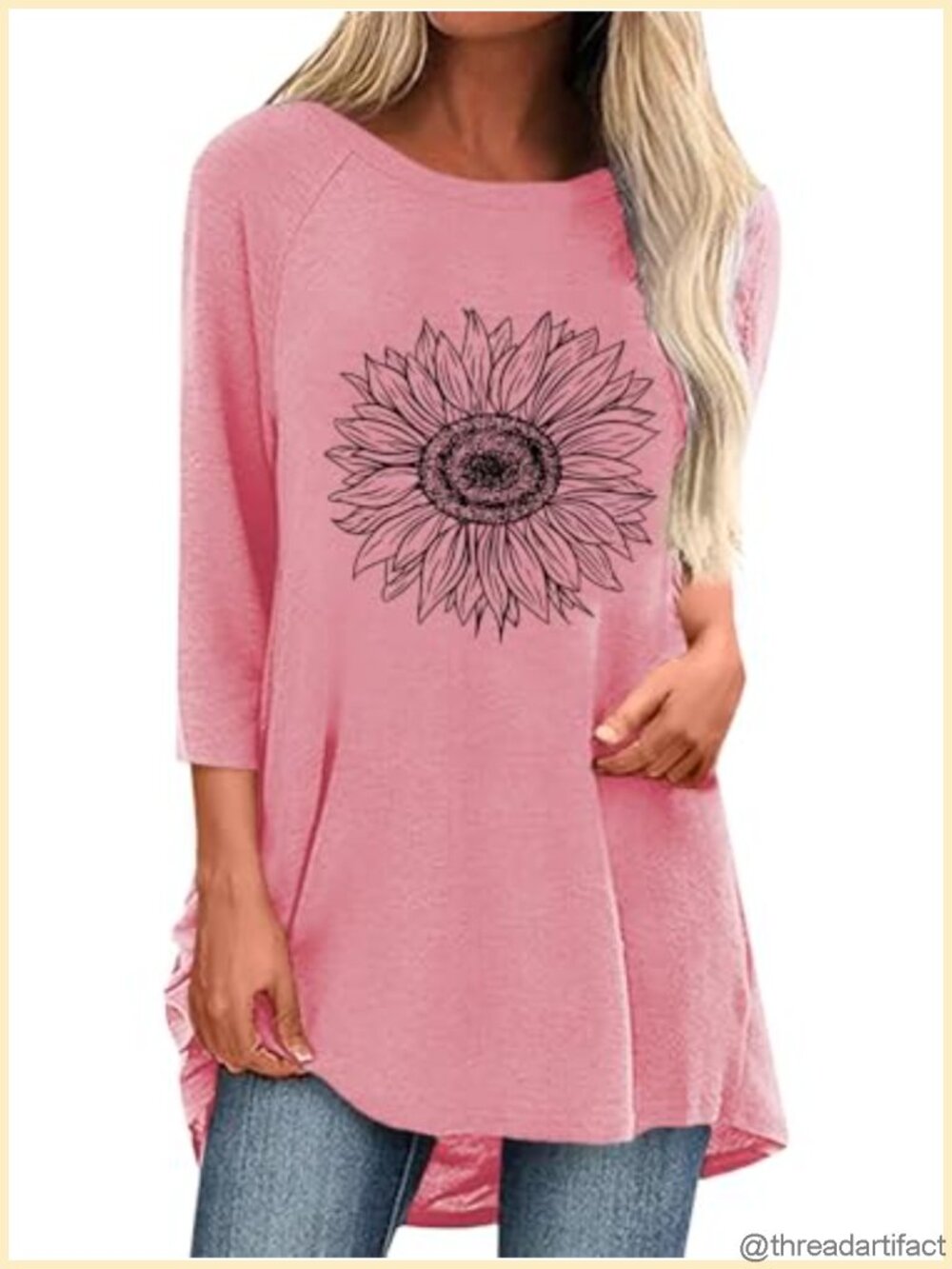 Womens 3/4 Sleeve Tunic Top Loose Fit Long Shirt for Leggings
